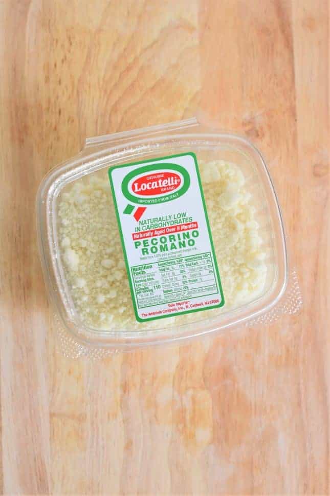 Container of Locatelli brand Pecorino Romano cheese