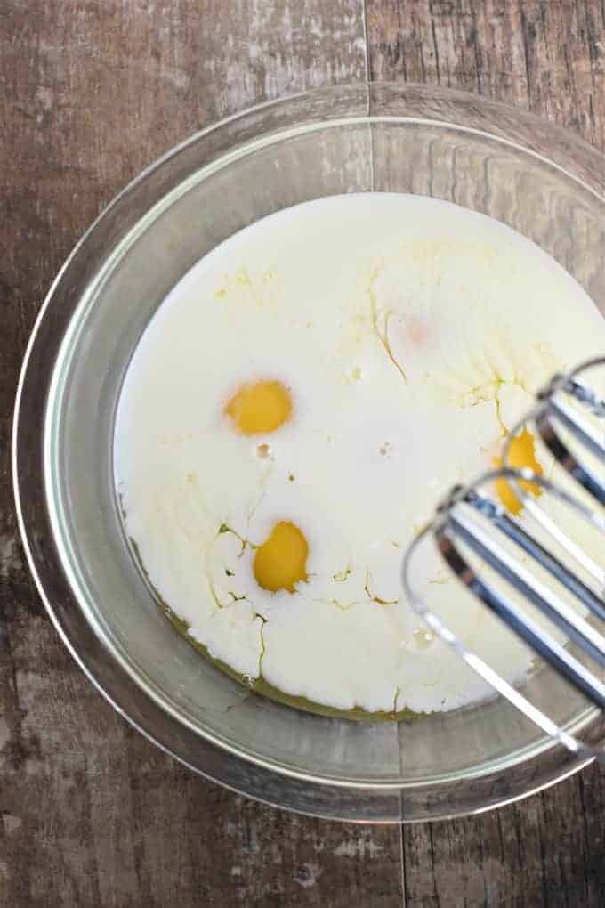 Eggs and milk in a bowl 