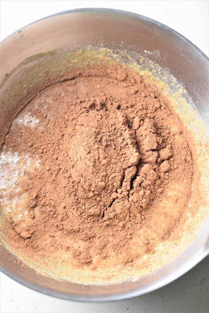 Cocoa powder added to mixing bowl