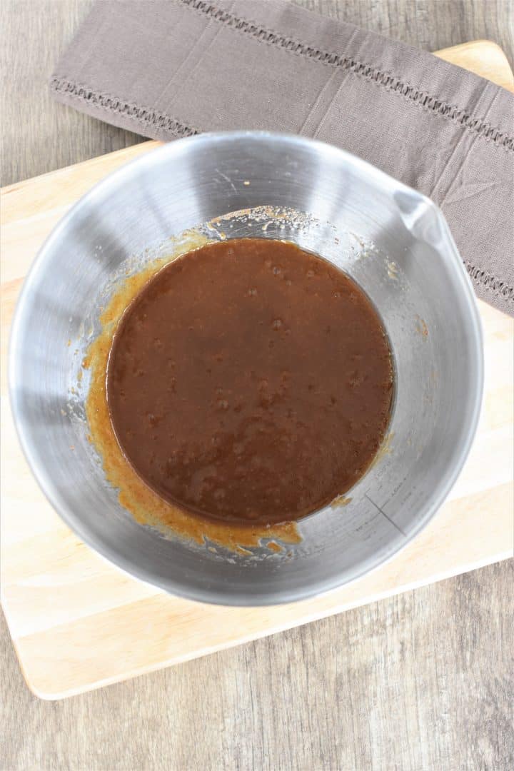 wet ingredients combined in mixing bowl