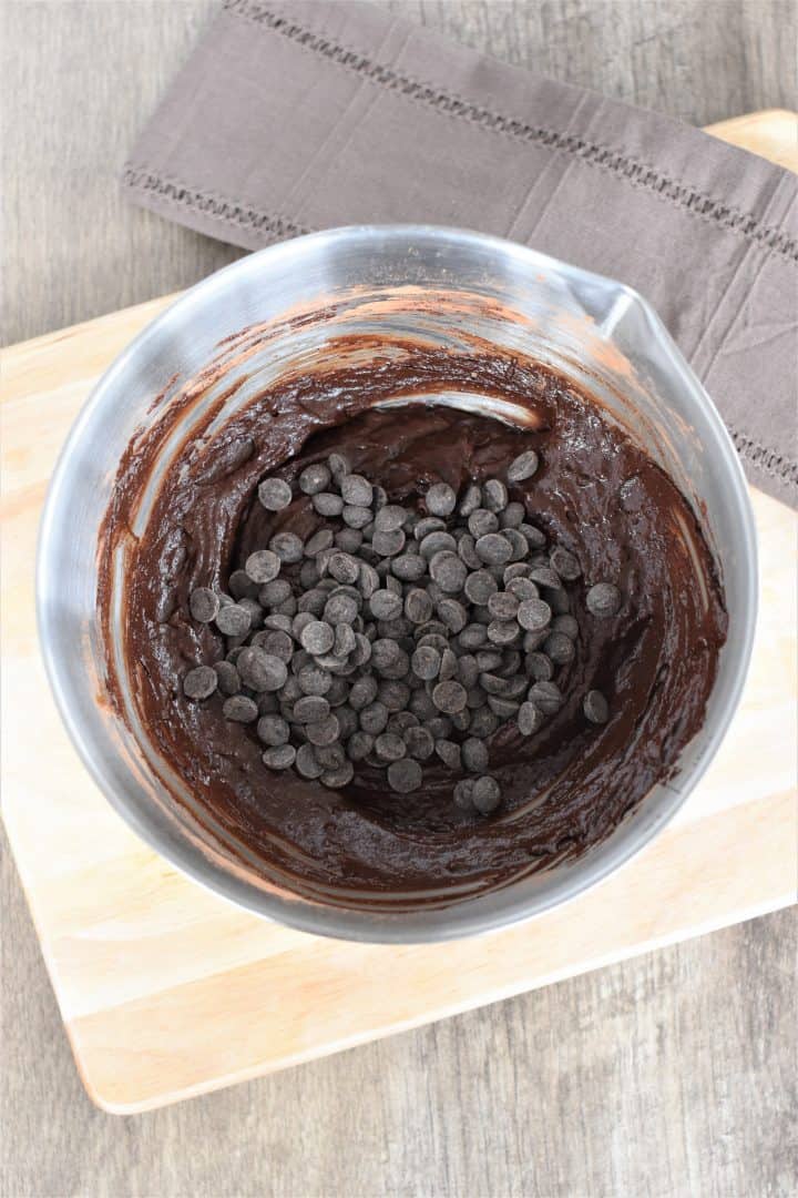 chocolate chips added to mixing bowl