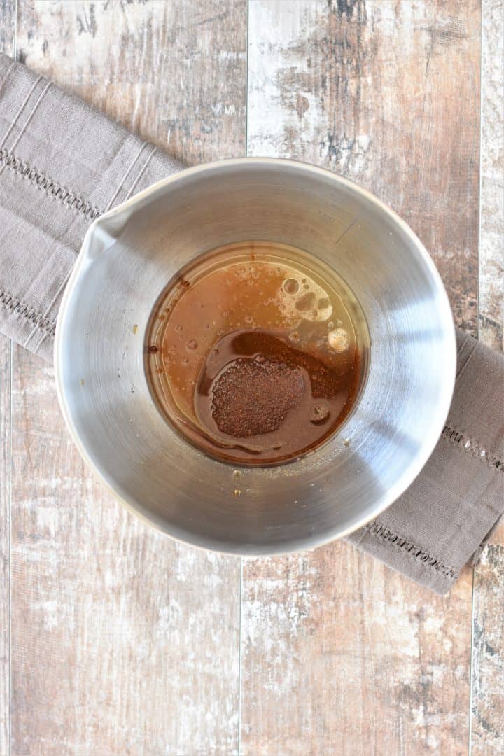 wet ingredients in a mixing bowl