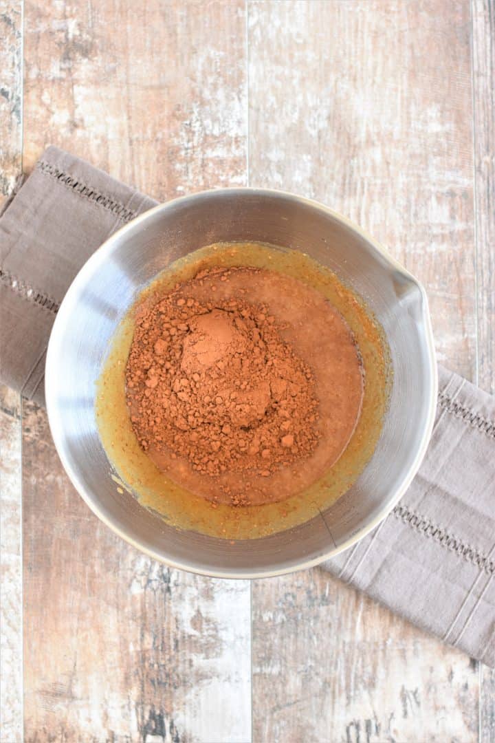 Cocoa powder added to the mixing bowl