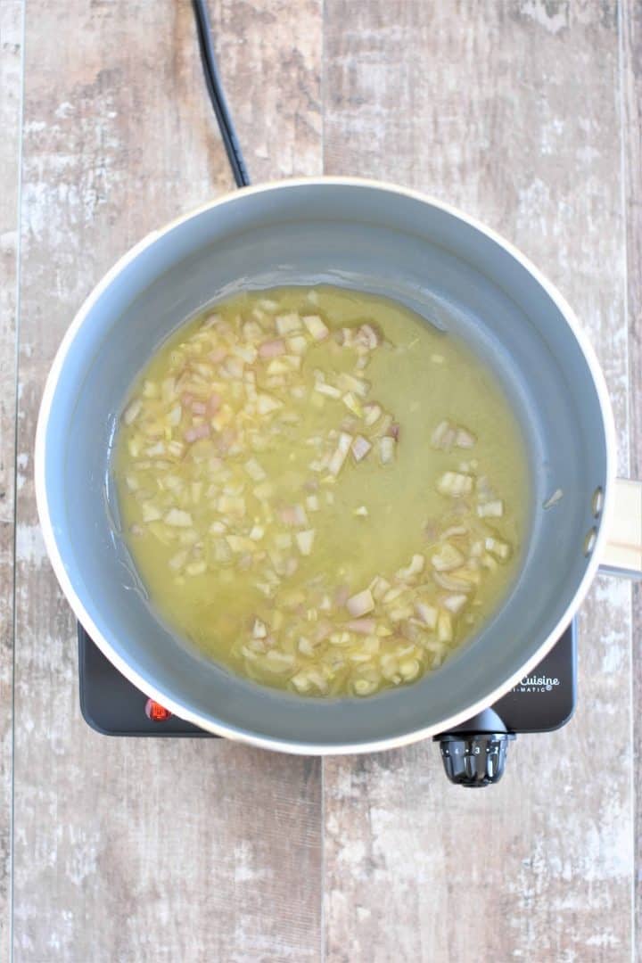 Shallots cooking in vegan butter