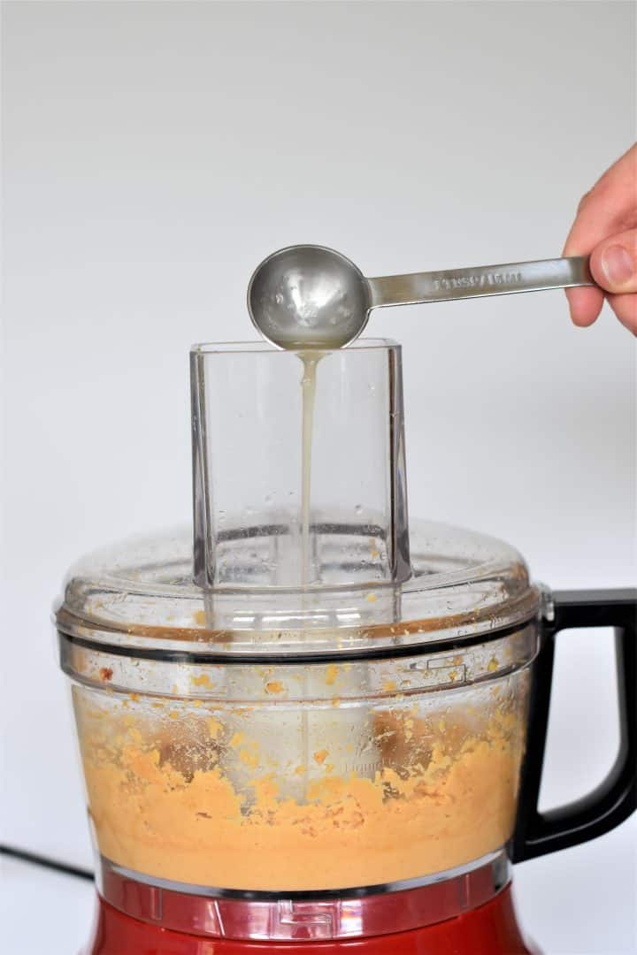 Adding aquafaba to food processor