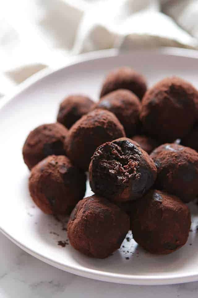 energy balls on a white plate