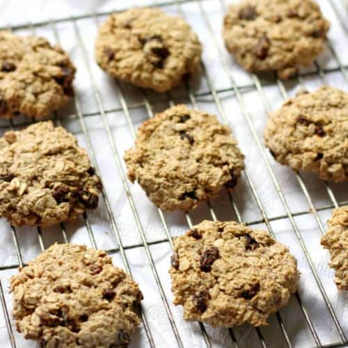 oatmeal raisin cookies on a cooling rack