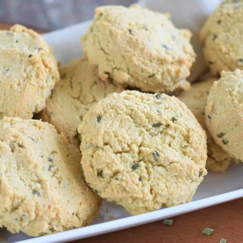 close up of biscuits on a white serving tray