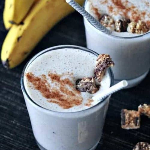 two snickerdoodle smoothies with straws