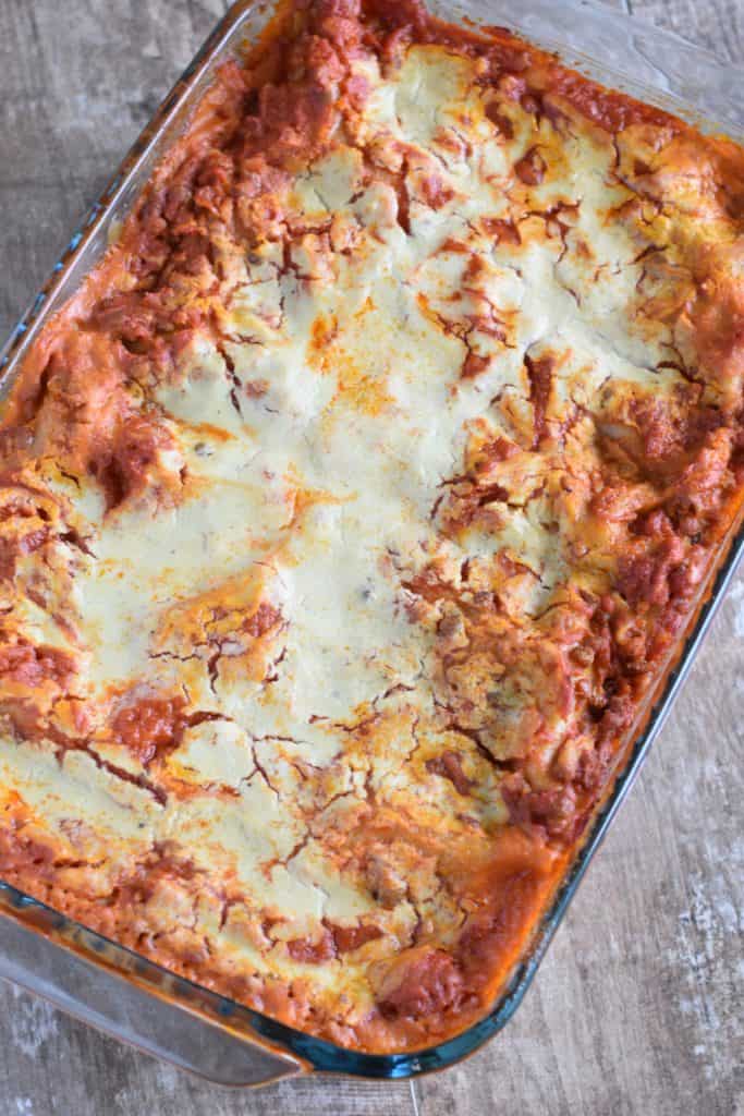 baked lasagna in baking dish