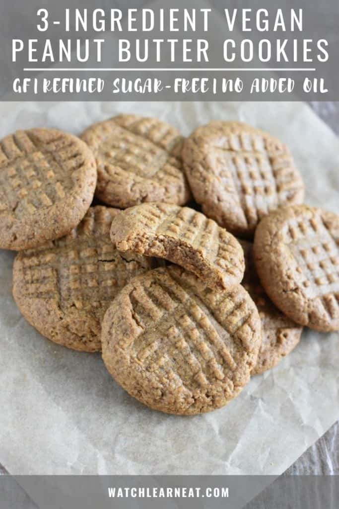 pin showing cookies on a piece of parchment with a bite taken out of the top one