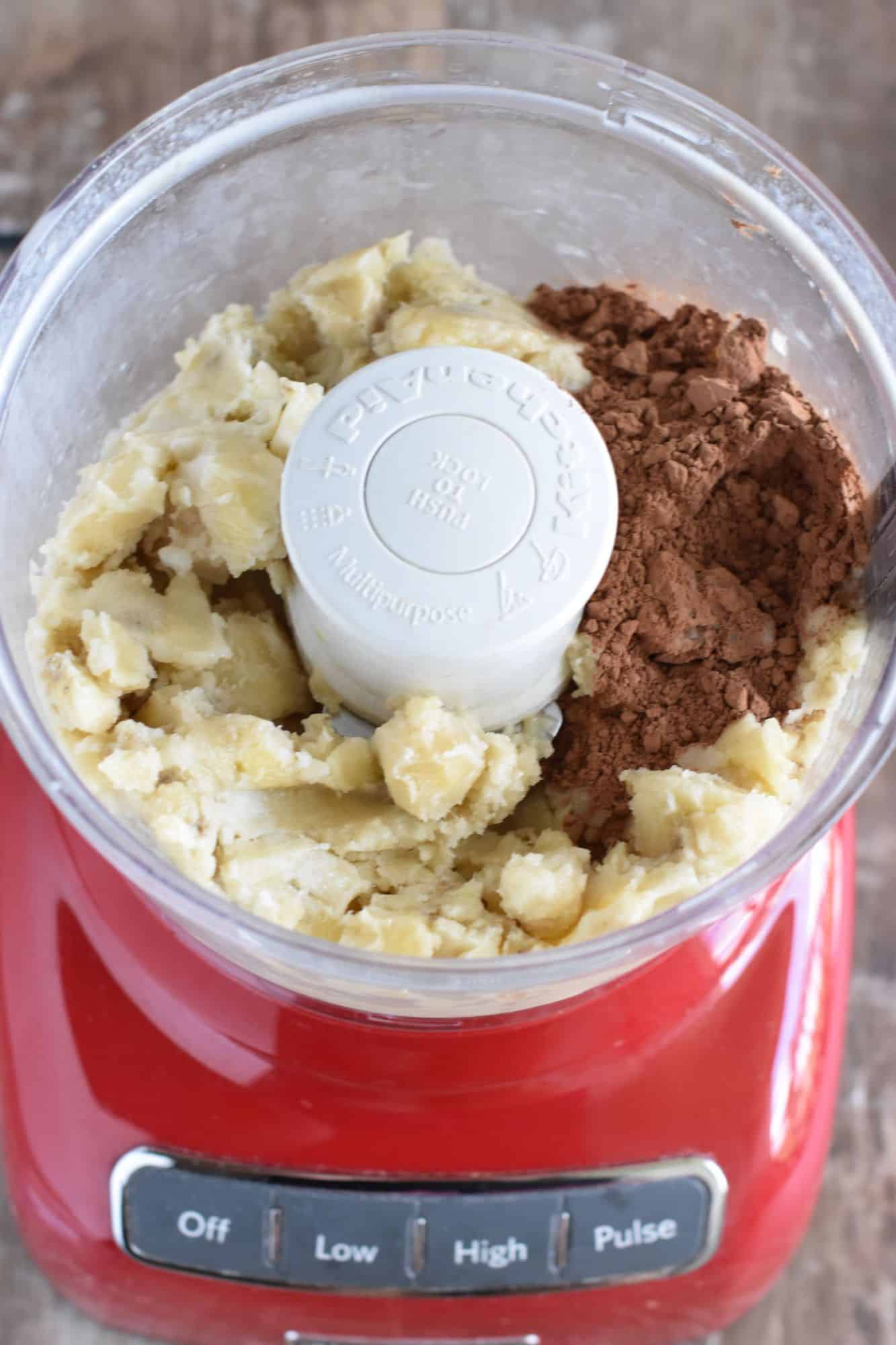 cacao powder added to the food processor