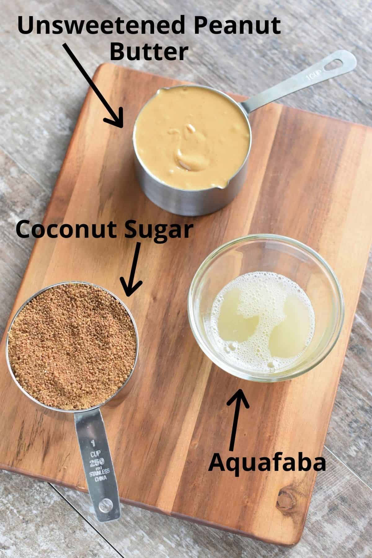 ingredients on a wooden board and labeled