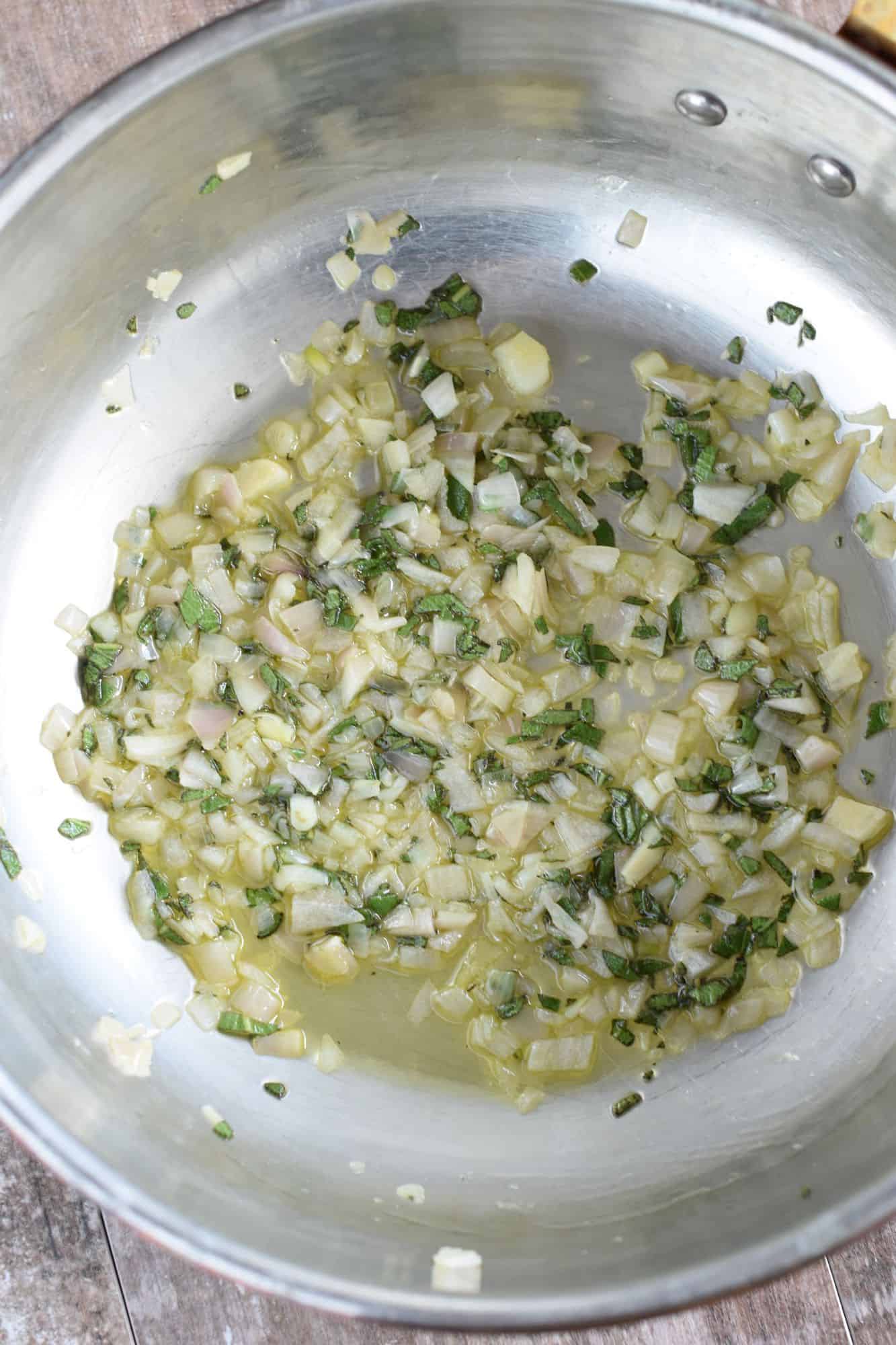 Fresh chopped sage stirred into the olive oil and shallot mixture