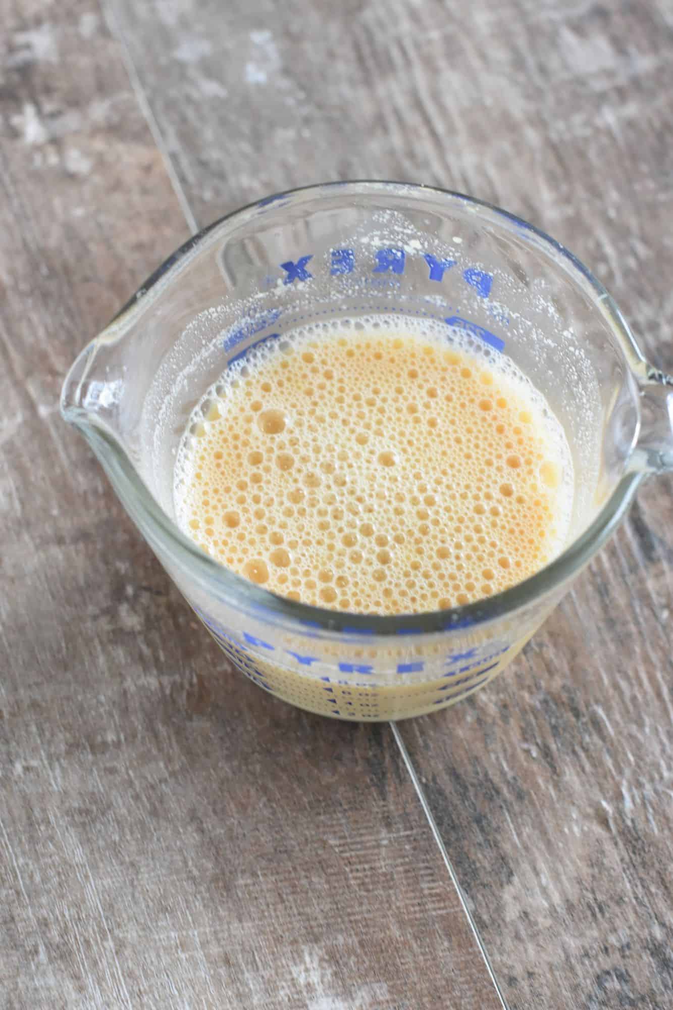 chickpea flour slurry in a pyrex