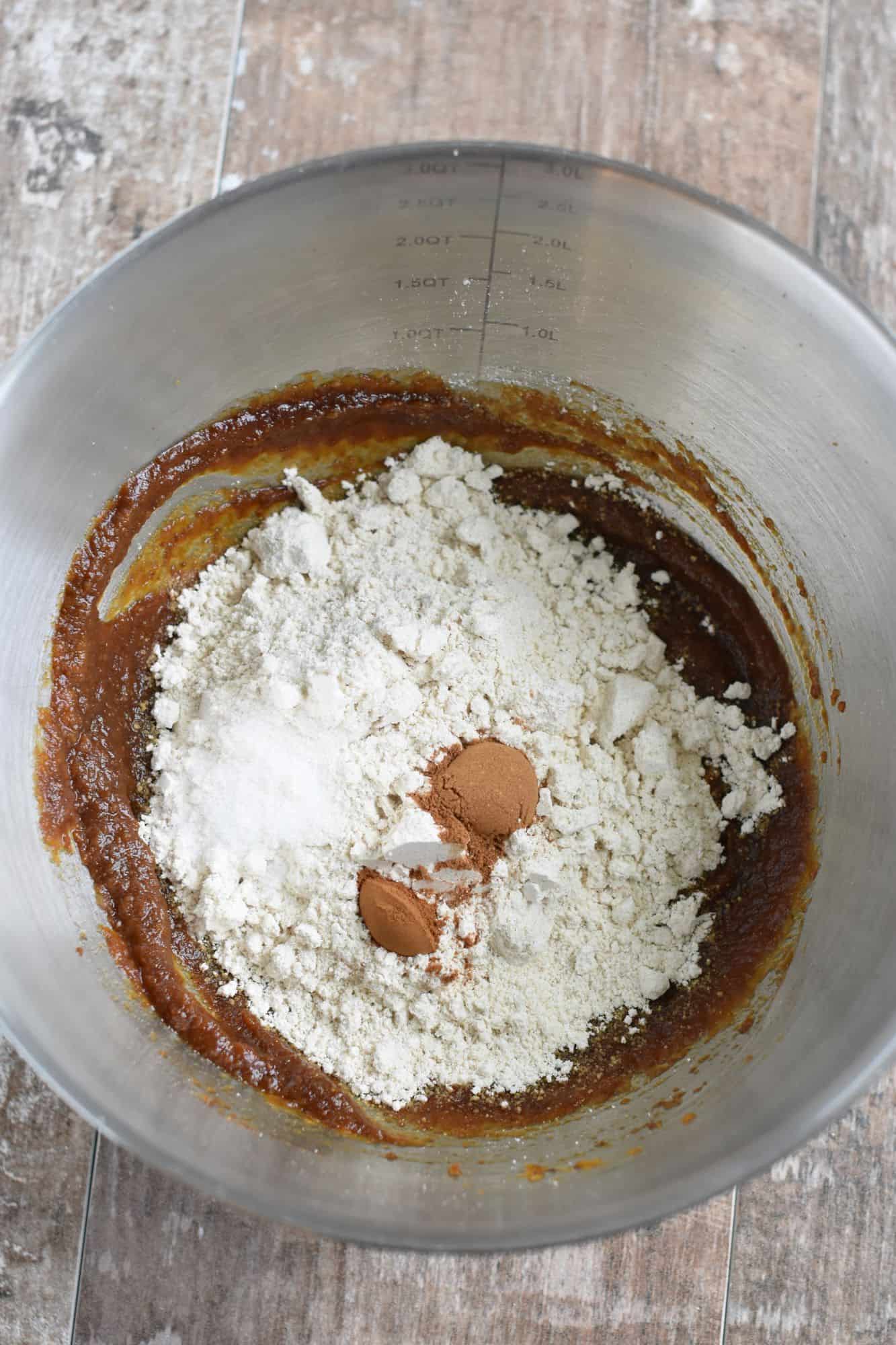 dry ingredients added to mixing bowl