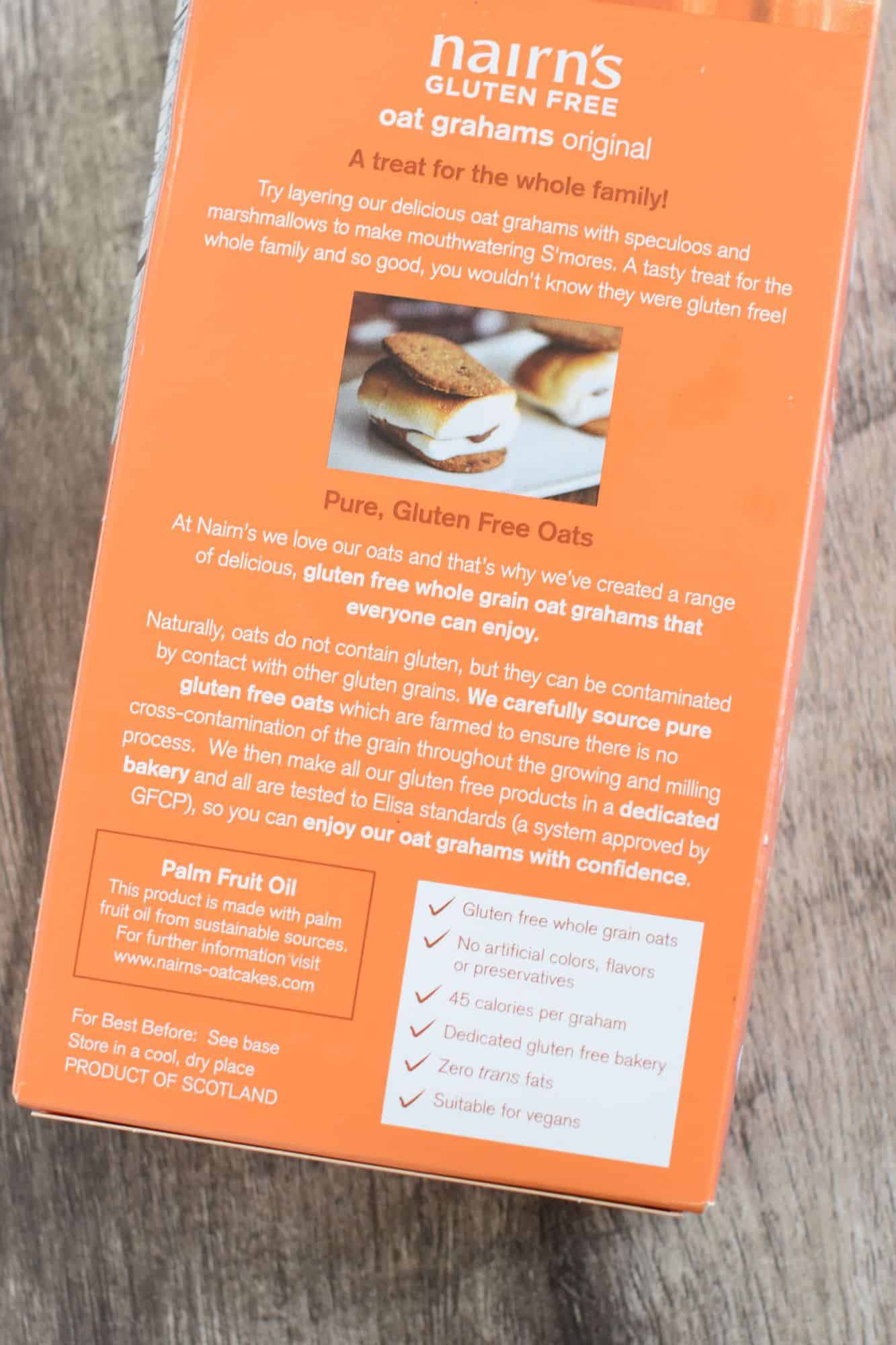 back of the box of Nairn's gluten-free oat grahams