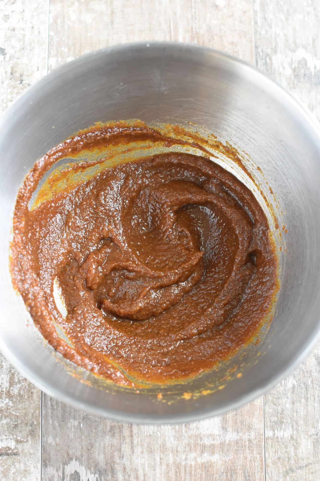 wet ingredients stirred together in mixing bowl