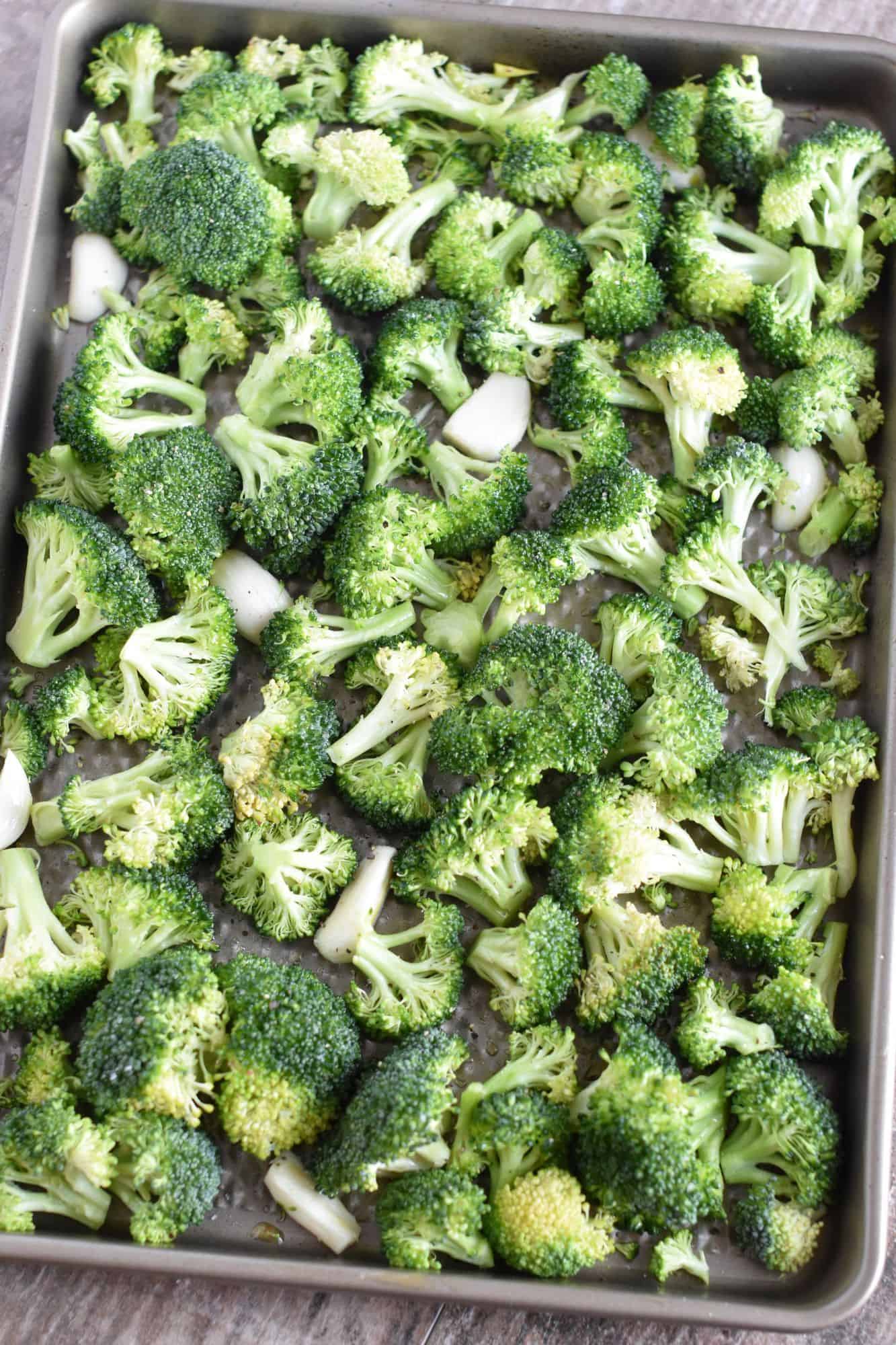 broccoli and garlic with olive oil, salt and pepper