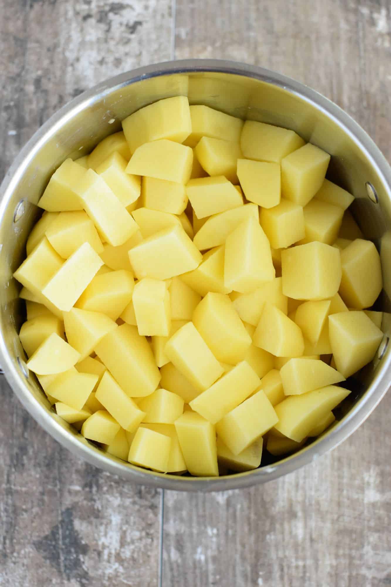 cubed potatoes in a pot