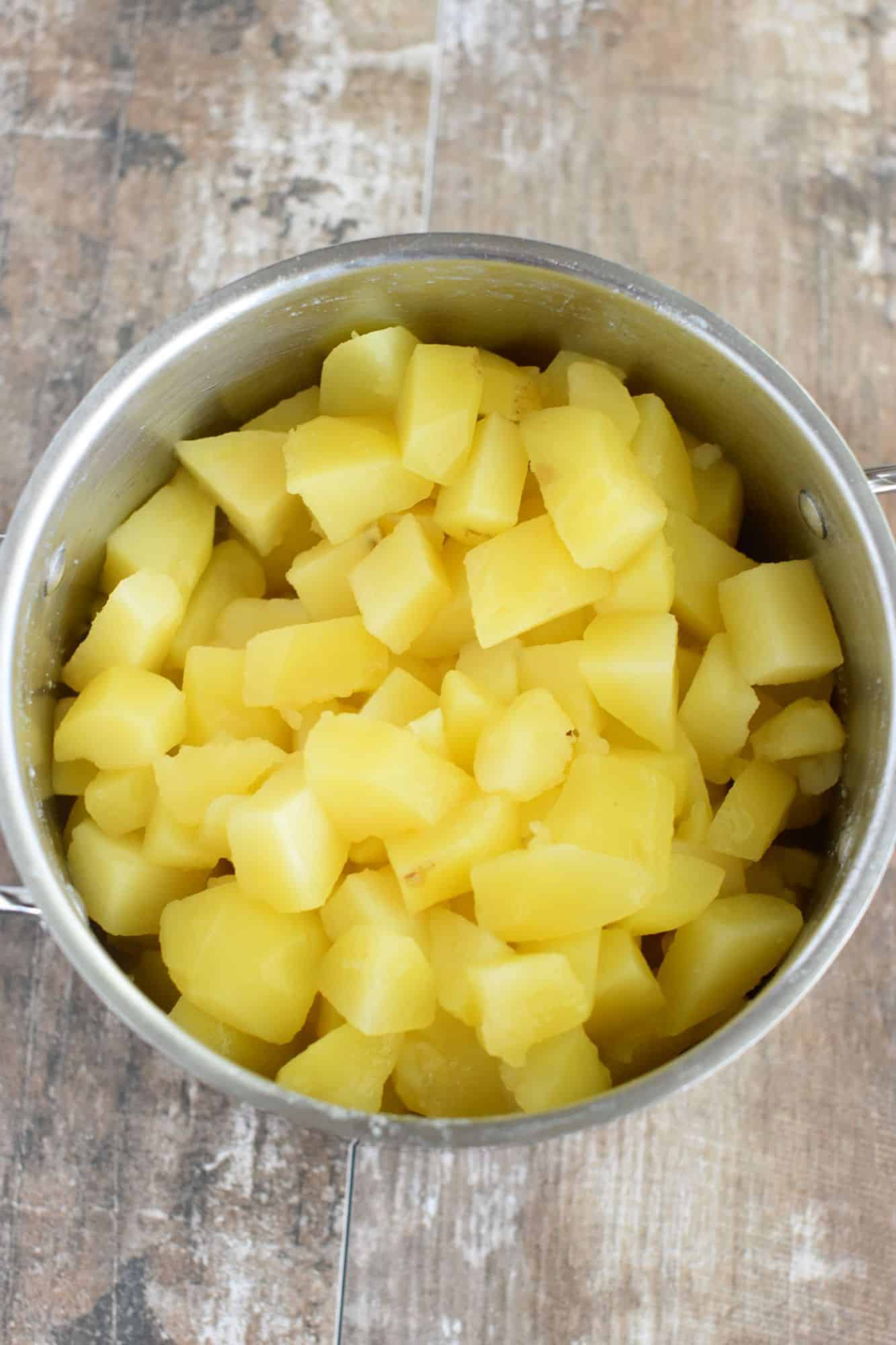 potatoes in pot after being boiled