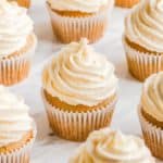 front view of cupcakes on a marble surface