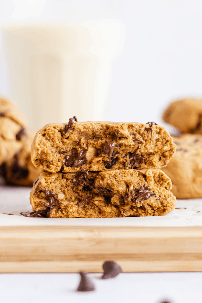 front view of open cookie halves stacked on top of each other