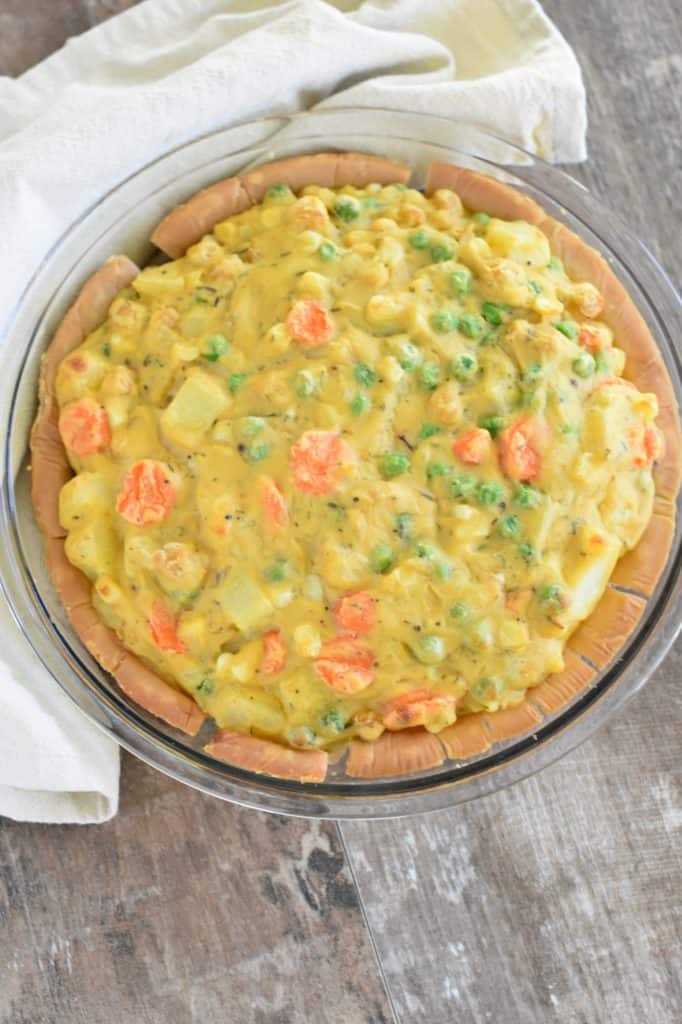 overhead of pot pie after cooking