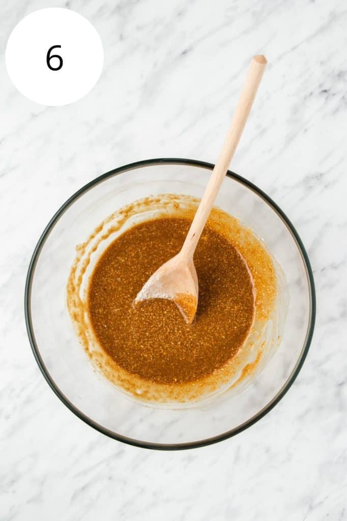 wet and dry ingredients combined in mixing bowl