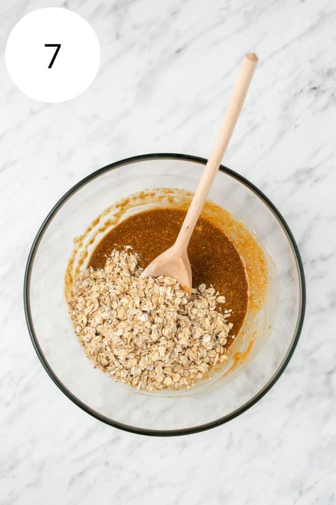 oats added to mixture in mixing bowl