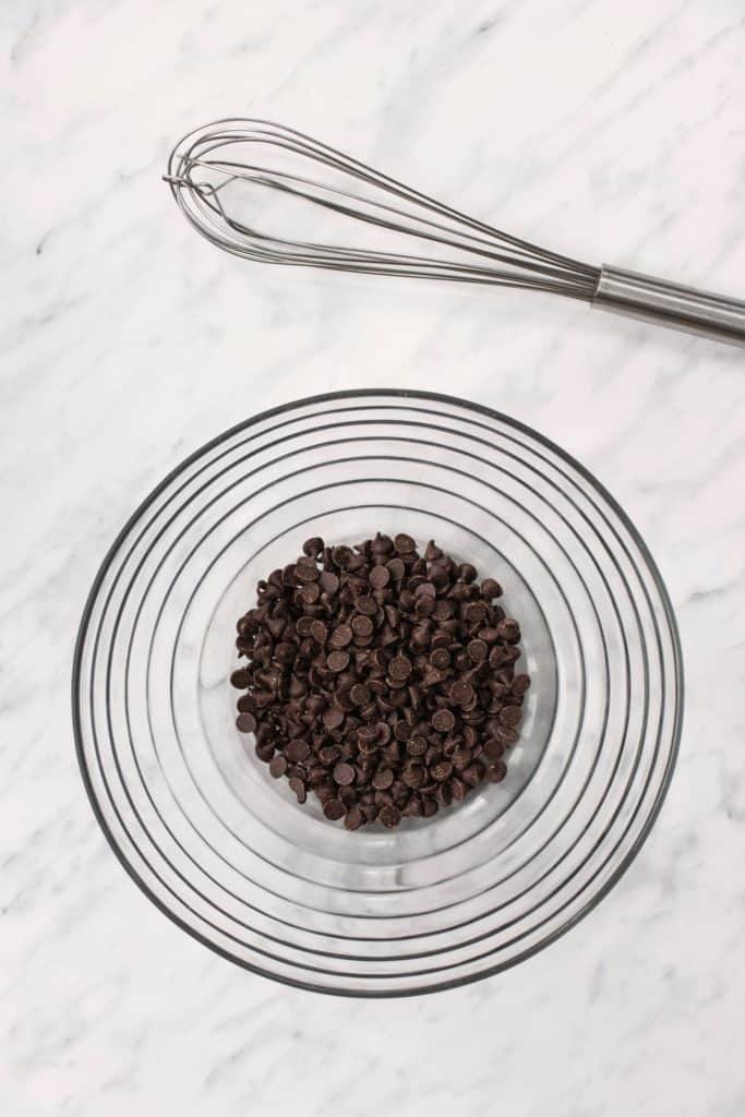 chocolate chips in a mixing bowl