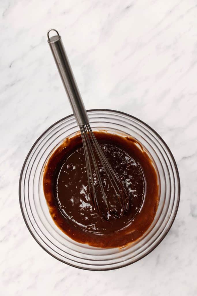 chocolate filling mixture after being whisked in mixing bowl