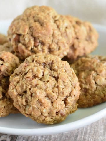 close-up of cookies on a white plate