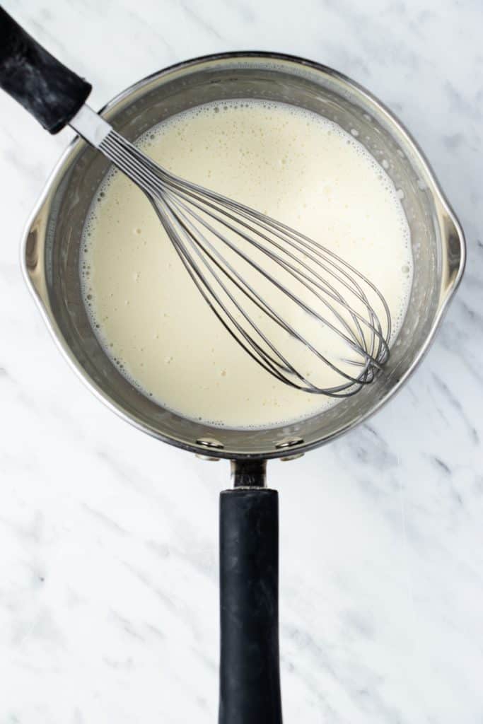 cornstarch and soy milk whisked together in a saucepan