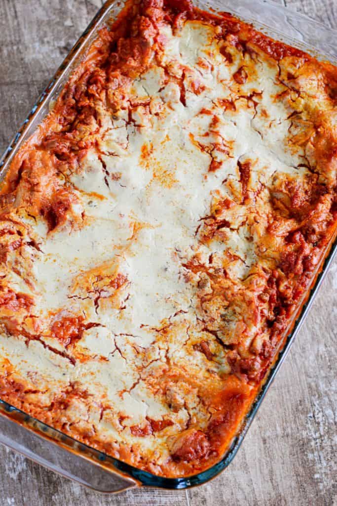 baked lasagna in baking dish