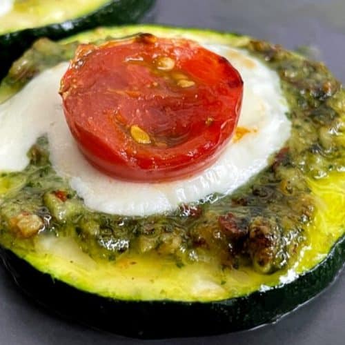 close-up of a zucchini pesto bite