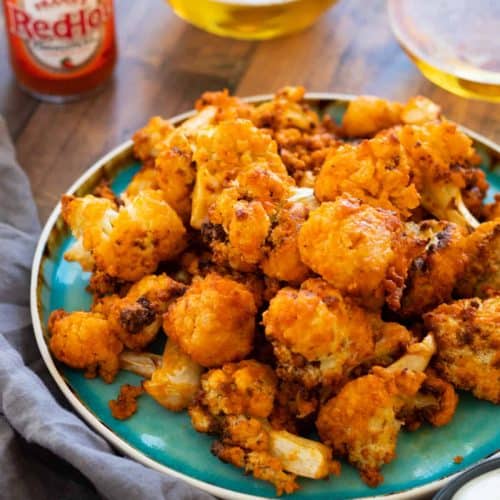 overhead of Buffalo cauliflower on serving plate