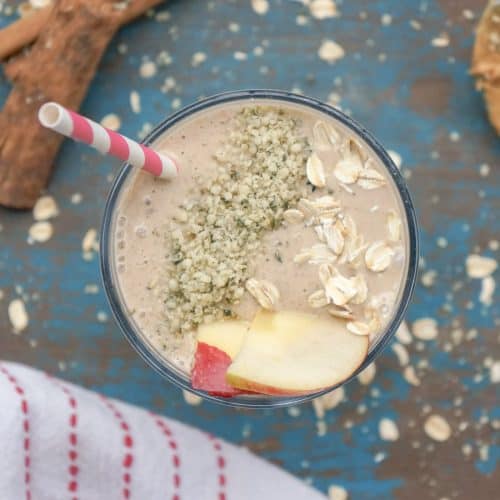 overhead shot of apple cinnamon weight gain smoothie.