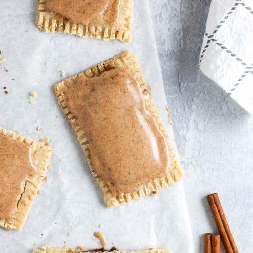 overhead of vegan pop tarts on parchment paper.