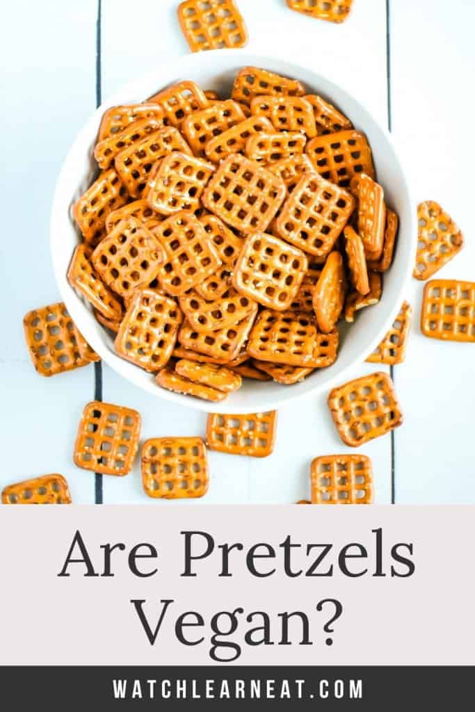 Pin showing pretzels in a bowl with text title overlay.