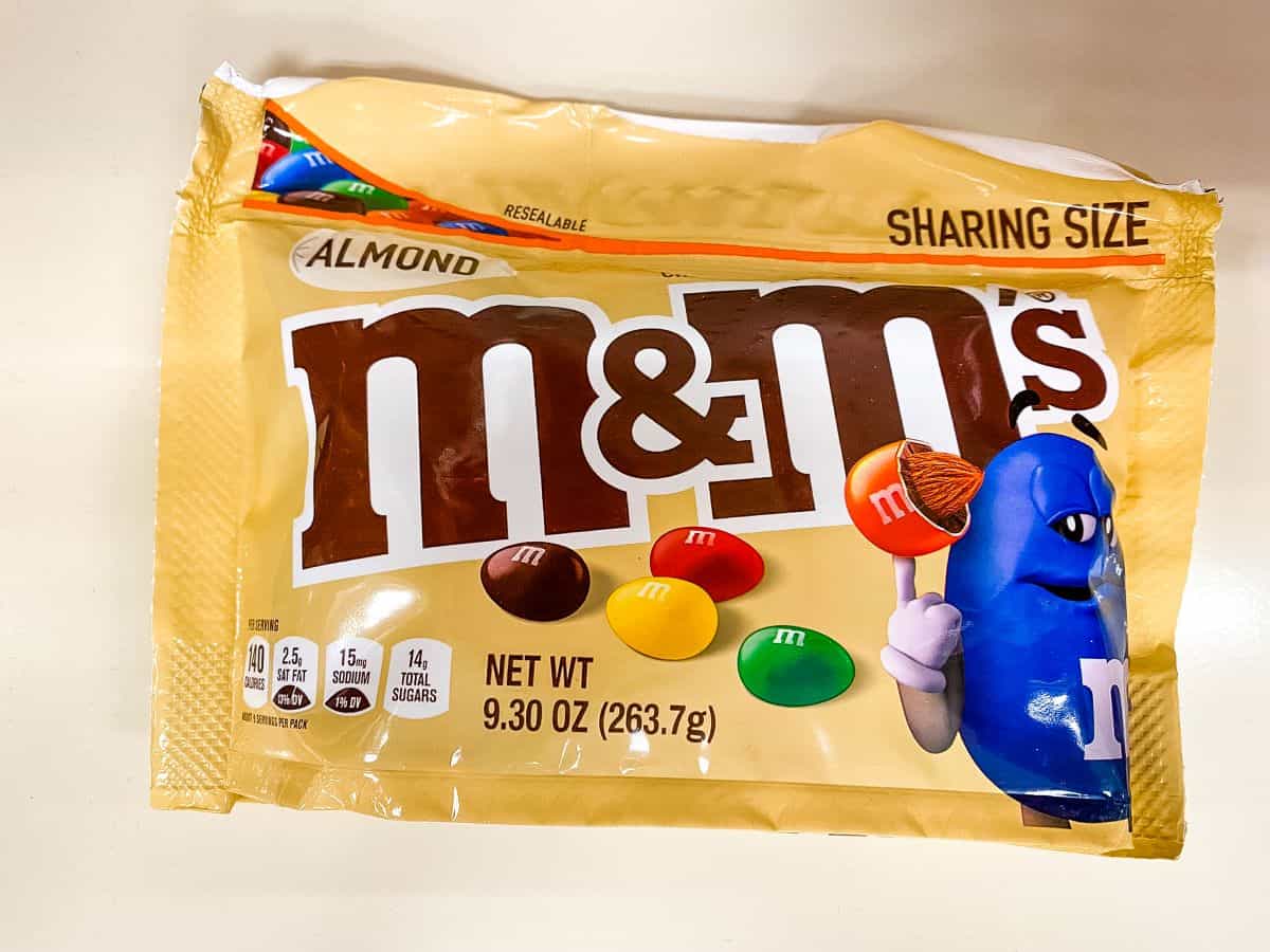 Bag of almond M&M's.