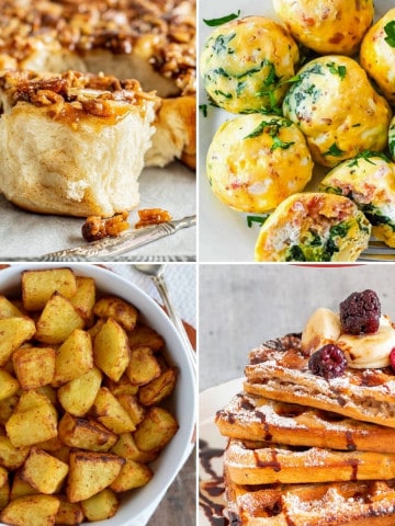 Collage of four breakfast side dish recipes.