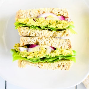 Chickpea Avocado Salad Sandwich on a plate.