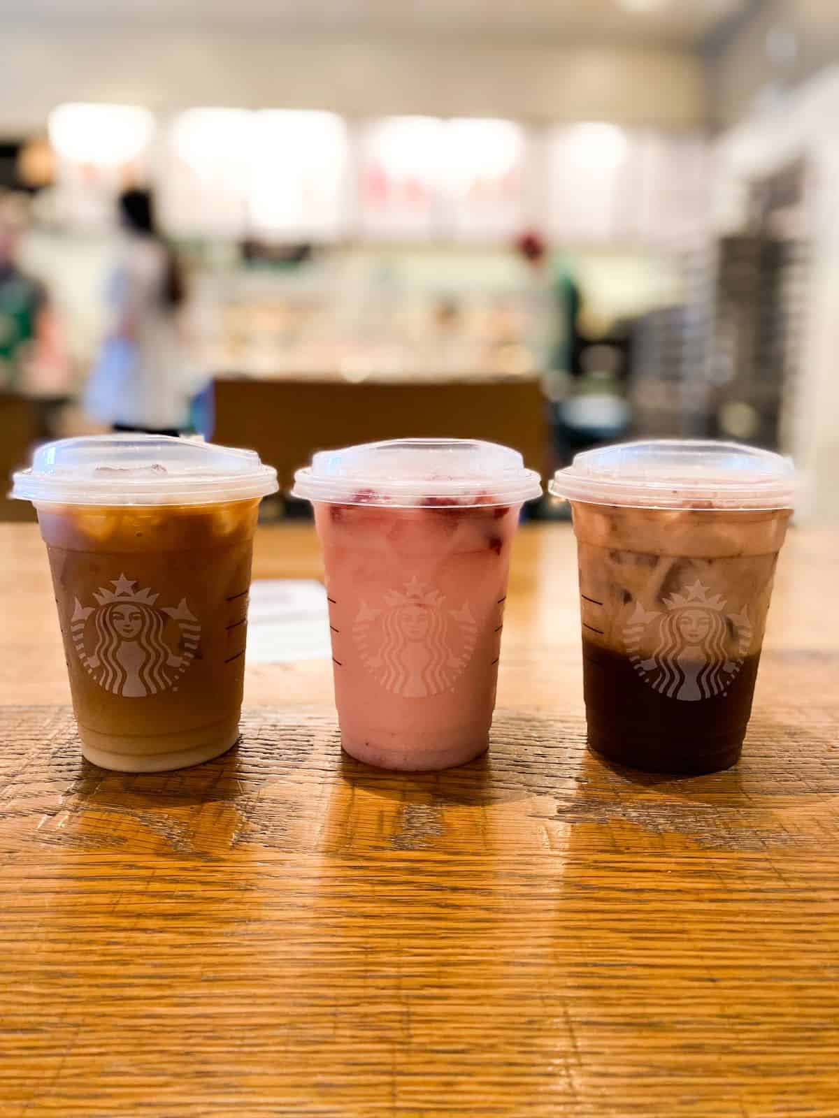 Three dairy free drinks at starbucks.