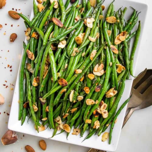 Green Beans Almandine on a dish.