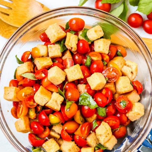 Sourdough Panzanella Bread Salad in a bowl.