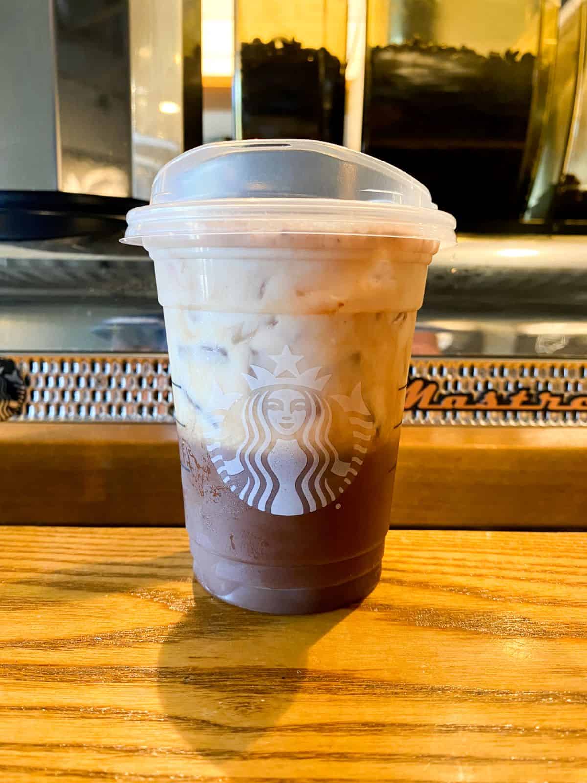 Starbucks Iced Chocolate Almondmilk Shaken Espresso.