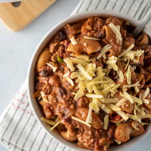 Vegan Chili Mac in bowl.