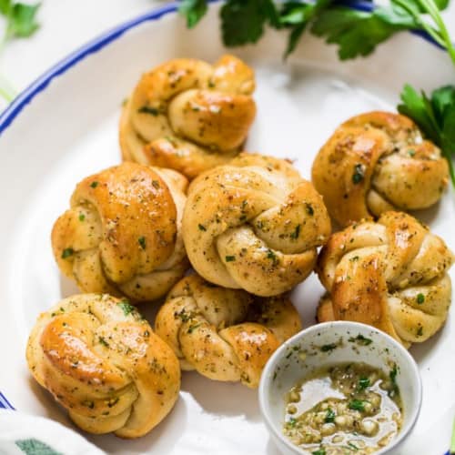 Vegan garlic knots on a plate.