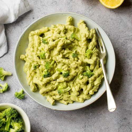 Broccoli Sauce with Walnuts and Lemon in a bowl.